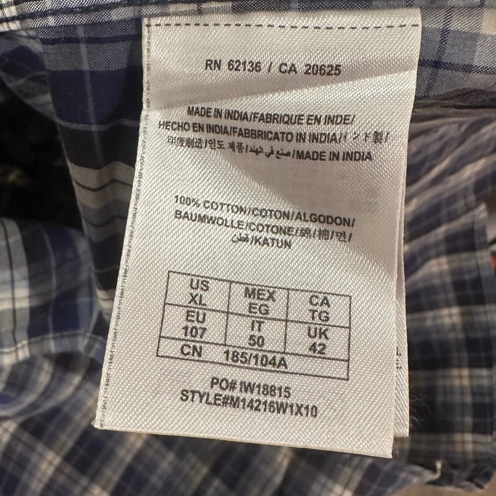 GUESS Plaid Long Sleeve‎ Button Down Shirt Blue White Black Western Style XL Y2K - Picture 6 of 12